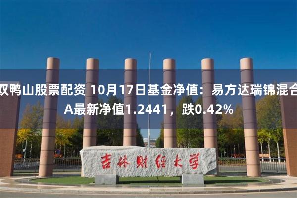 双鸭山股票配资 10月17日基金净值：易方达瑞锦混合A最新净值1.2441，跌0.42%