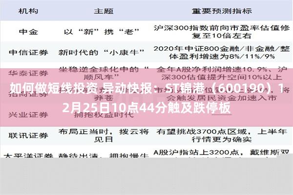 如何做短线投资 异动快报：ST锦港（600190）12月25日10点44分触及跌停板